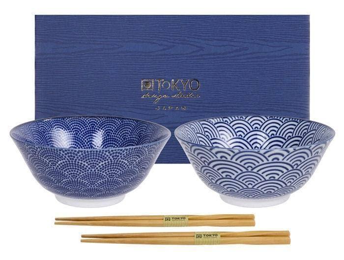Tokyo Design Studio Nippon Blue Tayo Giftset & Chopsticks (2x500ml)