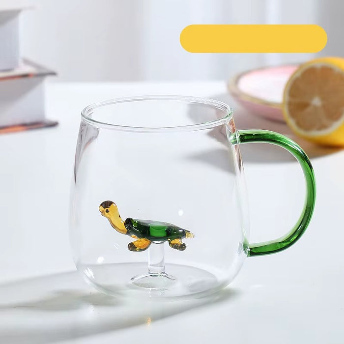 Animal Shape Glass Cup - Cute 3D Handle Mug (Turtle)