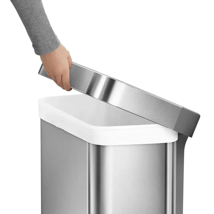 Simplehuman Rectangular Step Can Bin in Brushed Stainless Steel with Grey Plastic Lid (55L)
