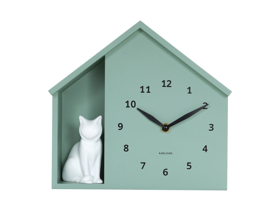 Karlsson Wall Clock Sitting Cat - Grayed jade
