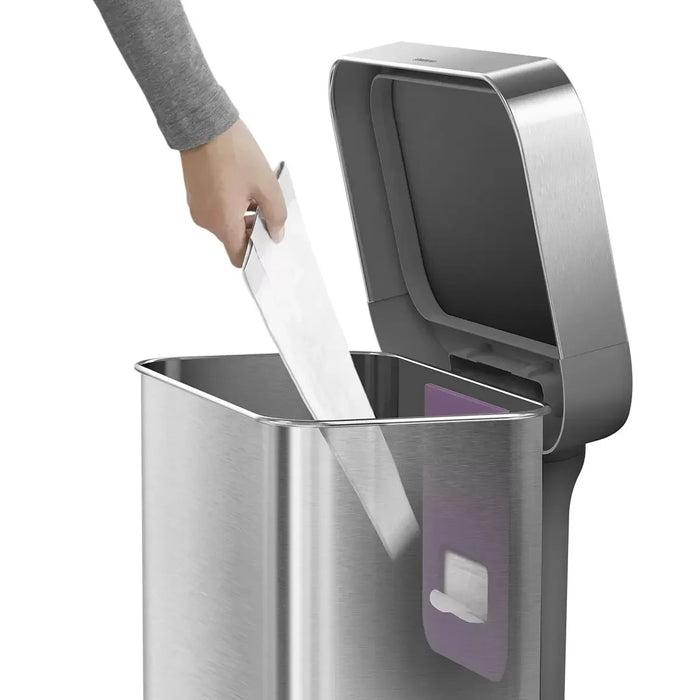 Simplehuman Rectangular Step Can Bin in Brushed Stainless Steel with Grey Plastic Lid (55L)