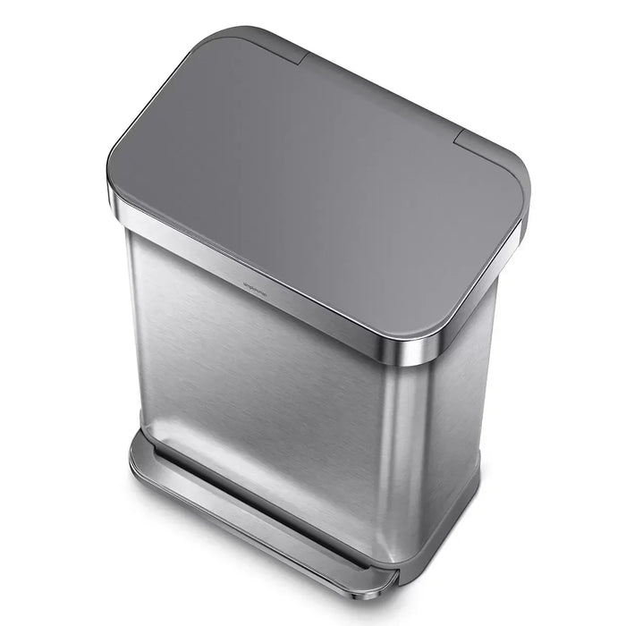 Simplehuman Rectangular Step Can Bin in Brushed Stainless Steel with Grey Plastic Lid (55L)
