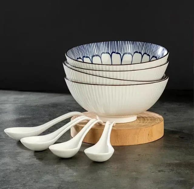 Signature Housewares Set of 4 Bowls with Spoons - Stoneware