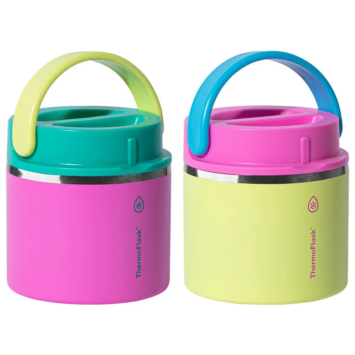 ThermoFlask Insulated Food Jar in Yellow & Pink Colour - 2 Pack (590ml)