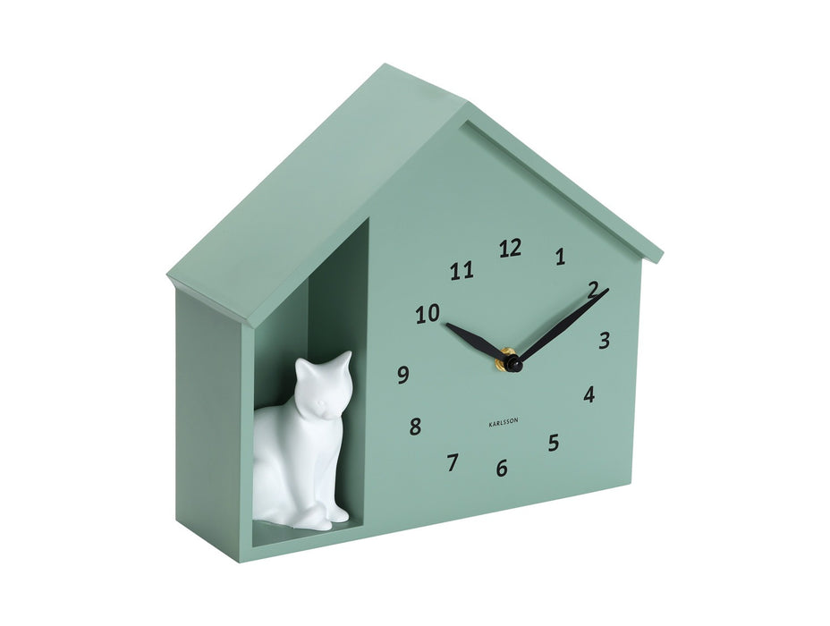 Karlsson Wall Clock Sitting Cat - Grayed jade