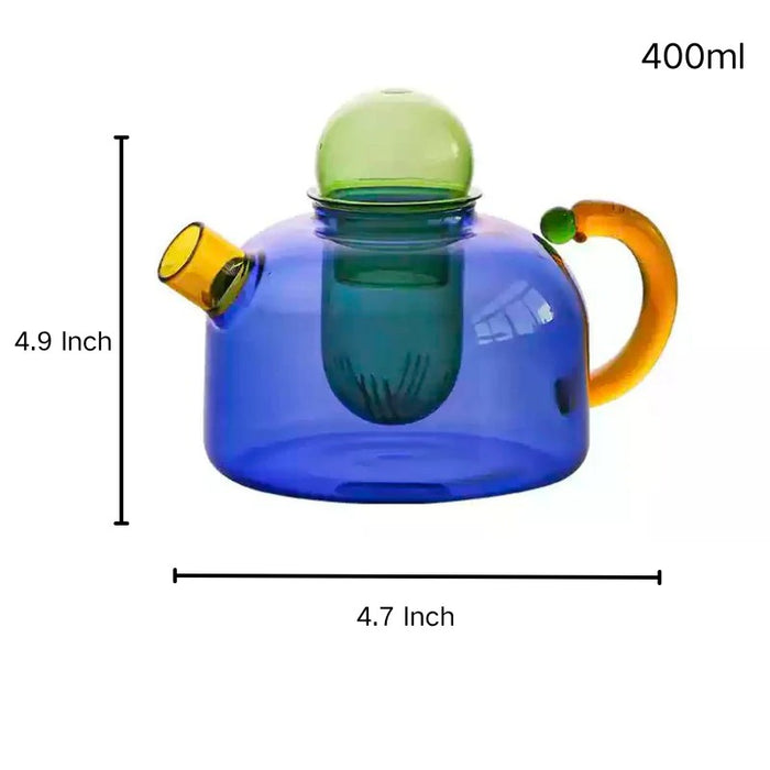 Contrasting Colored Glass Teapot - Blue with Green Strainer
