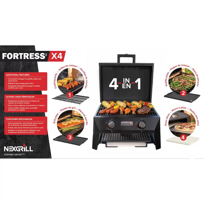 Nexgrill Fortress 2 Burner 4-in-1 BBQ Grill & Pizza Oven, Griddle, Grill Plate & Cover
