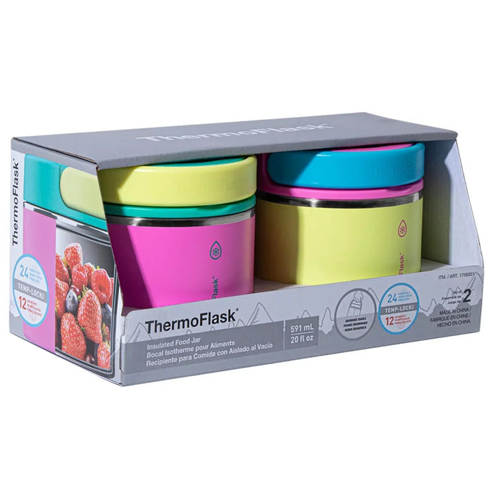 ThermoFlask Insulated Food Jar in Yellow & Pink Colour - 2 Pack (590ml)