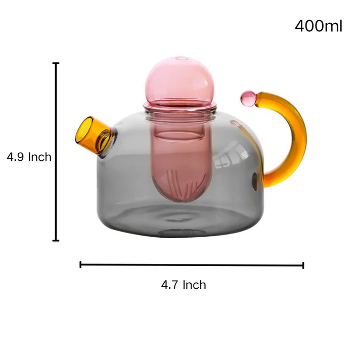 Contrasting Colored Glass Teapot - Grey with Pink Strainer