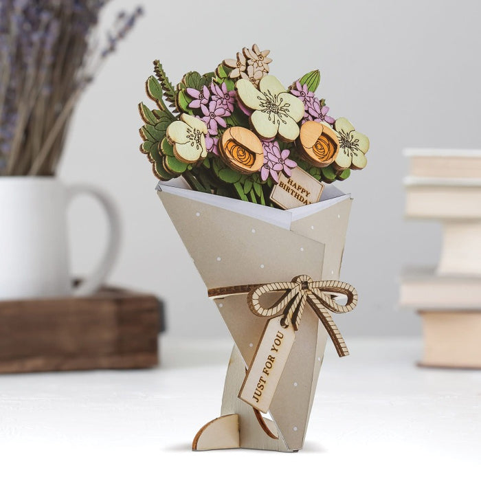 Happy Birthday 3D Flower Figurine Card (10cm)