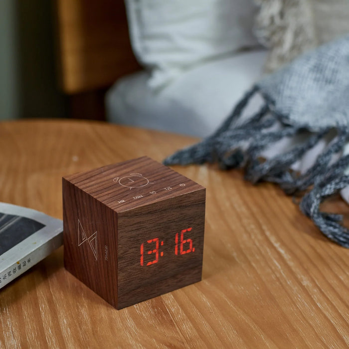 Gingko Cube Plus Clock - Walnut