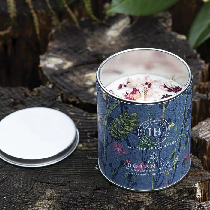 Irish Botanicals Rosehip & Bramble Leaf Tin Candle (9cm) - LemonSalt
