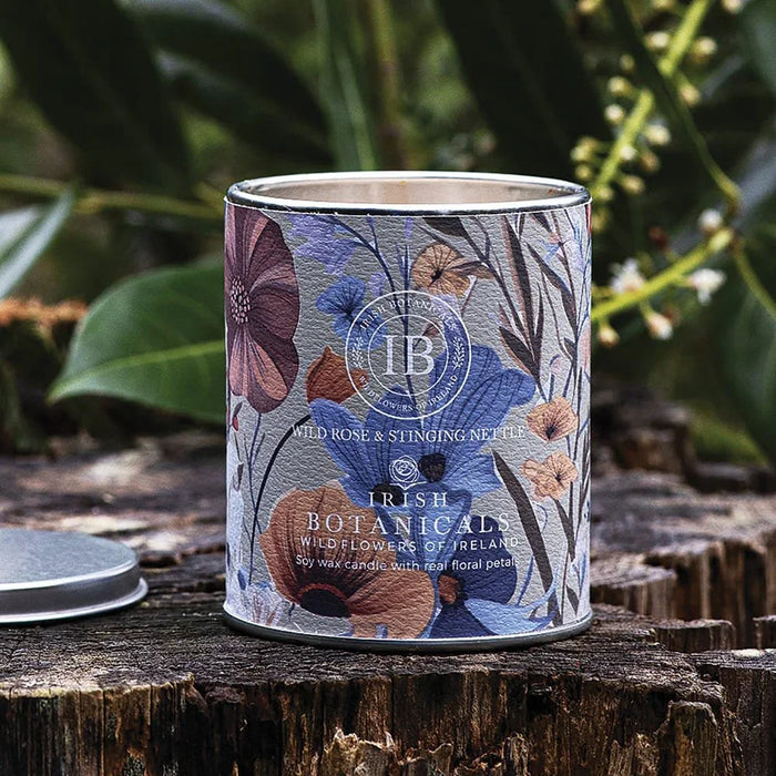 Irish Botanicals Wild Rose & Stinging Nettle Tin Candle (9cm) - LemonSalt
