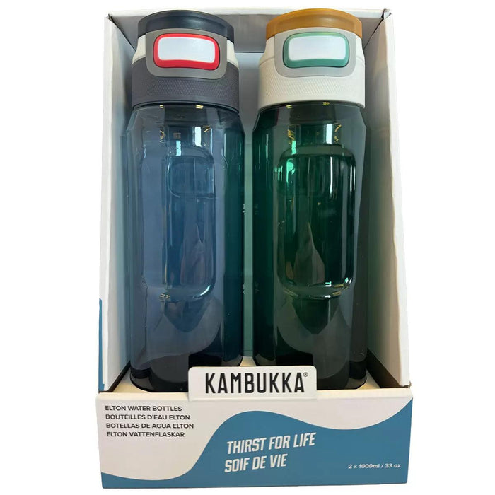 Kambukka Elton 1L Tritan Water Bottle 2 Pack - Grey/Green - LemonSalt