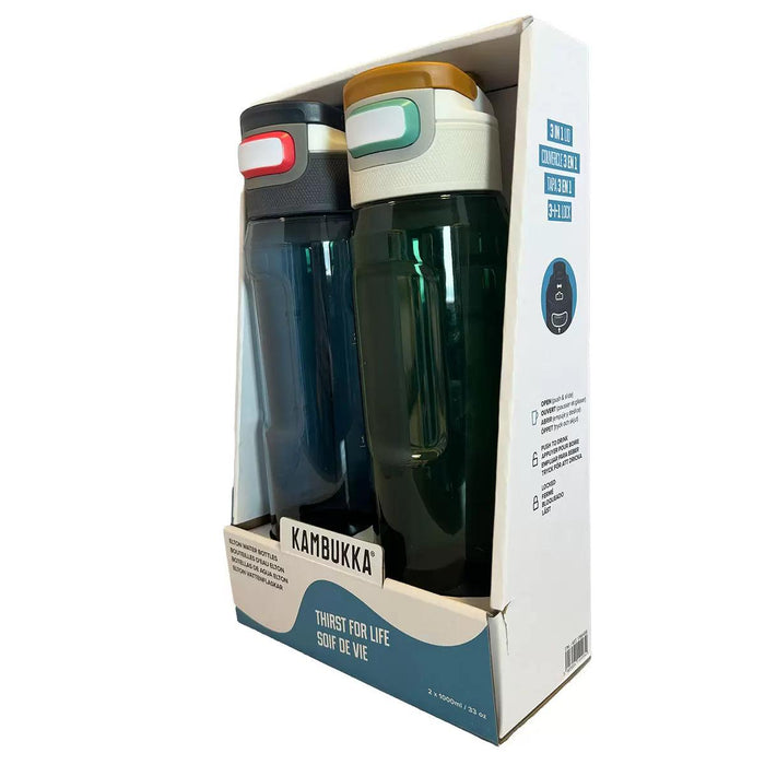 Kambukka Elton 1L Tritan Water Bottle 2 Pack - Grey/Green - LemonSalt