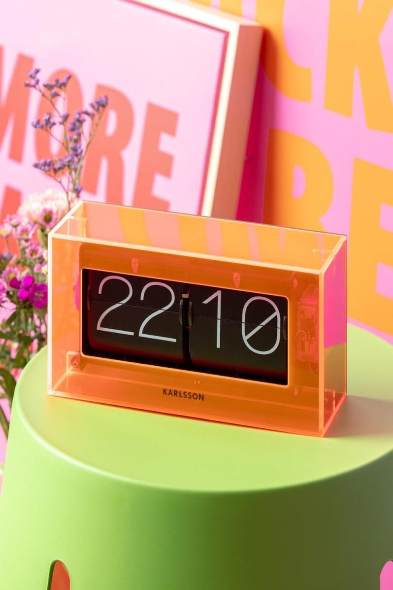 Karlsson Table Clock Boxed Flip Acrylic Neon Orange Table Clock