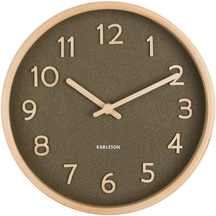 Karlsson Wall Clock Pure Wood Grain Small Moss Green Wall Clock