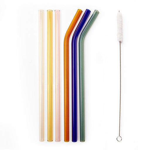 Kikkerland Set Of 7 Colourful Reusable Glass Straws | {{ collection.title }}