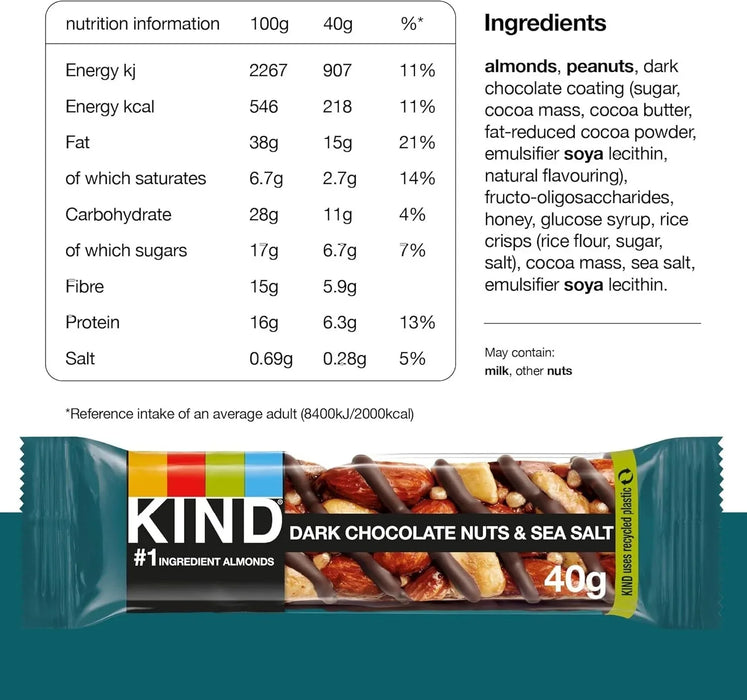 KIND Dark Chocolate Nuts & Sea Salt Snack Bar (12x40g) - LemonSalt