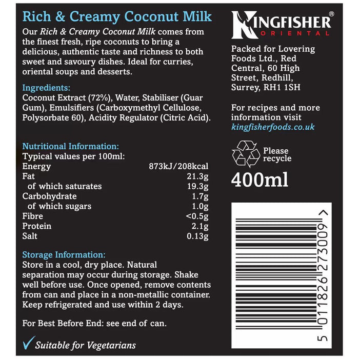 Kingfisher Oriental Coconut Milk (6x400ml) - LemonSalt