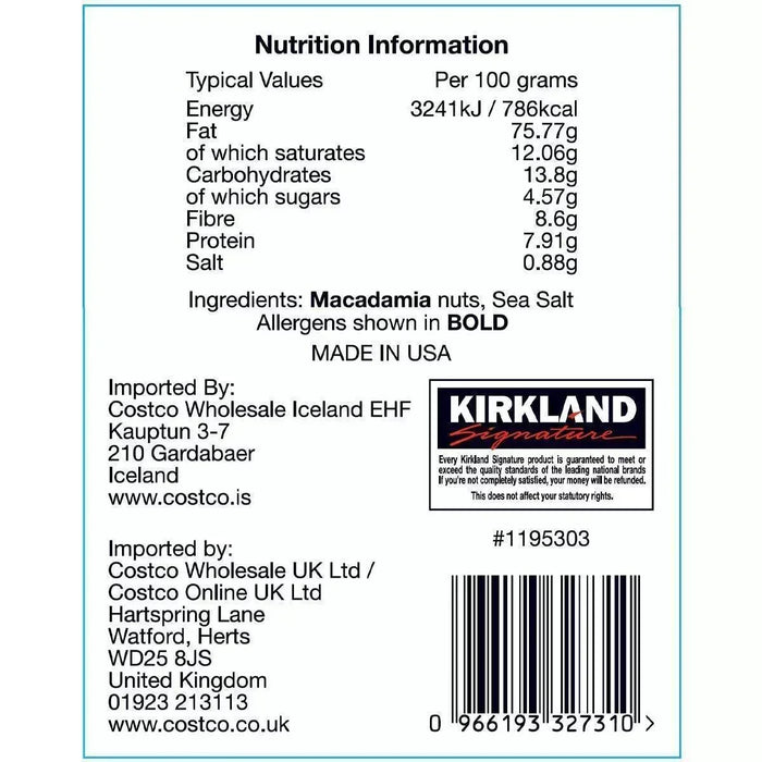 Kirkland Signature Dry Roasted Macadamia Nuts with Sea Salt (680g) - LemonSalt