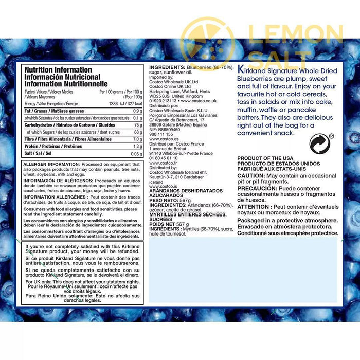 Kirkland Signature Whole Dried Blueberries (567g)