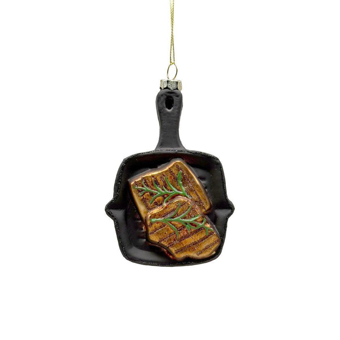 Kurt Adler Glass Pan with Set of Steak Ornament - LemonSalt