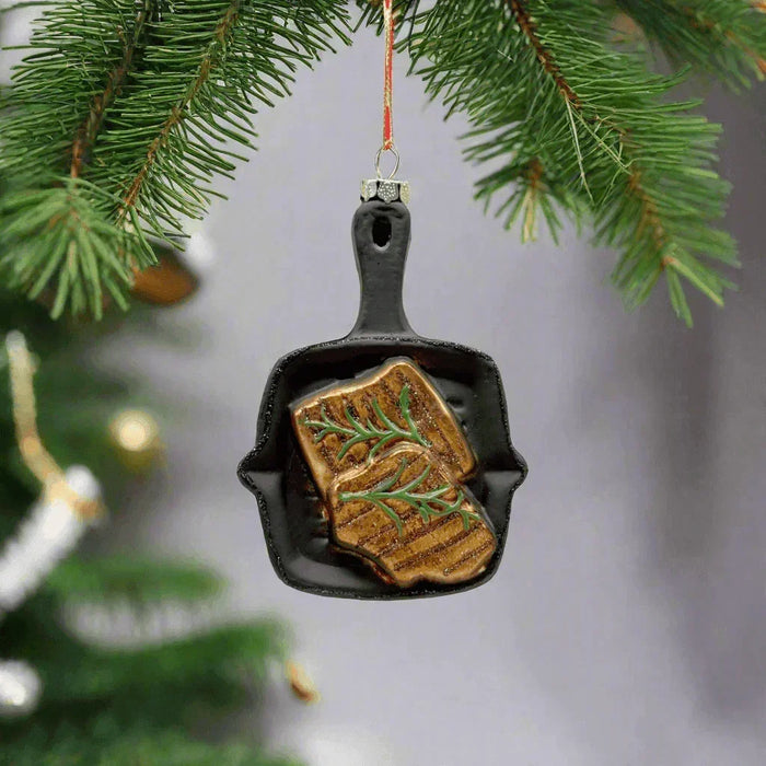 Kurt Adler Glass Pan with Set of Steak Ornament - LemonSalt