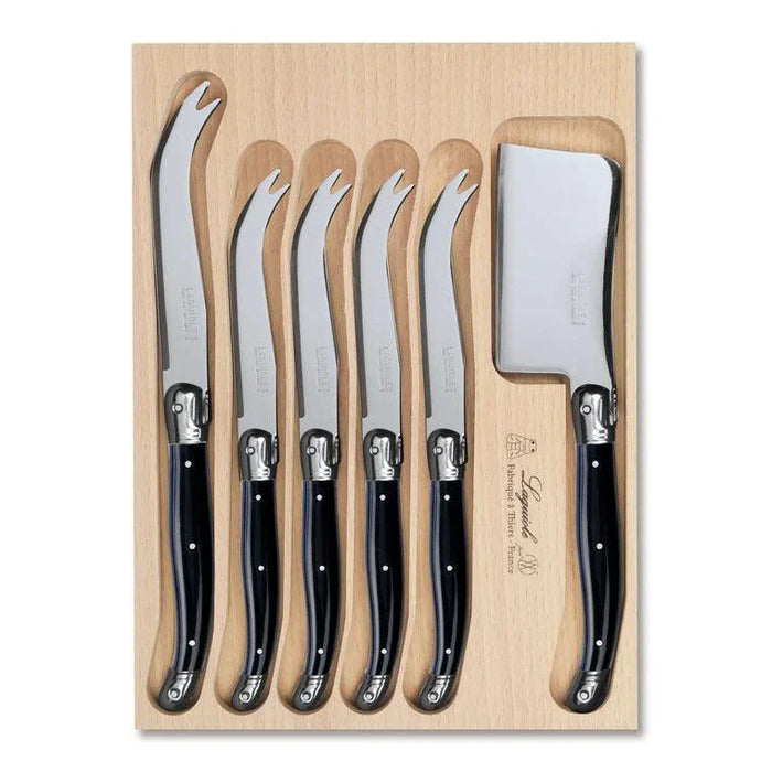 Laguiole 6 Piece Cheese Knife Set in Tray - Black