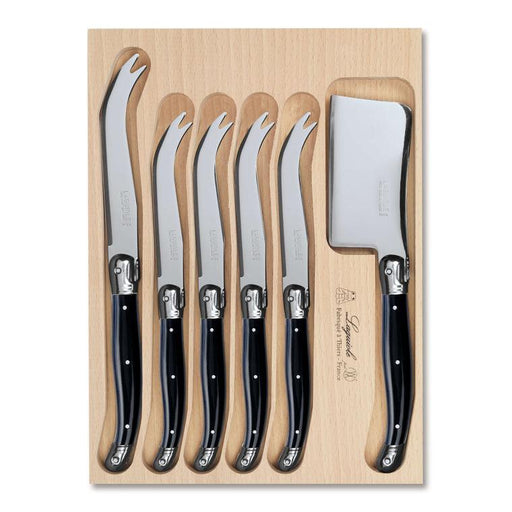 Laguiole 6 Piece Cheese Knife Set in Tray - Black | {{ collection.title }}