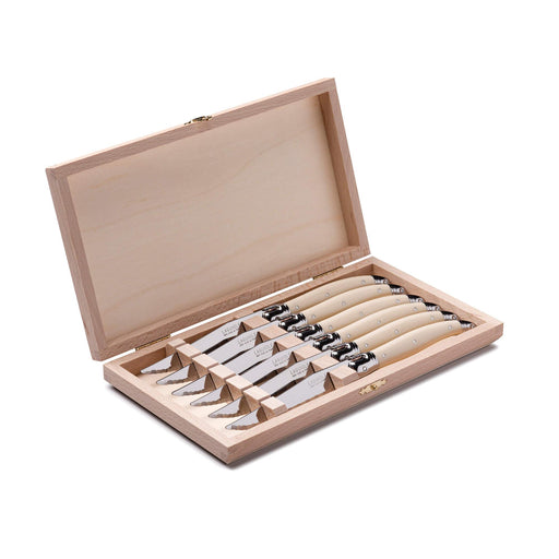 Laguiole 6 Piece Steak Knife Set in a Lidded Box - Ivory White | {{ collection.title }}