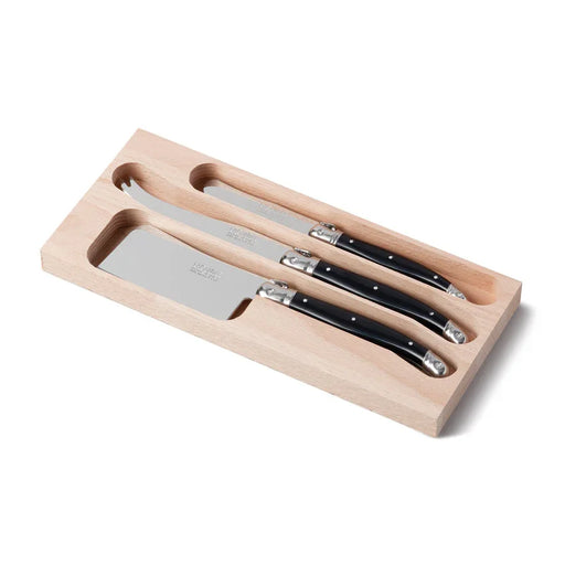 Laguiole Cheese & Butter Knife Set of 3 in a Tray - Black - LemonSalt