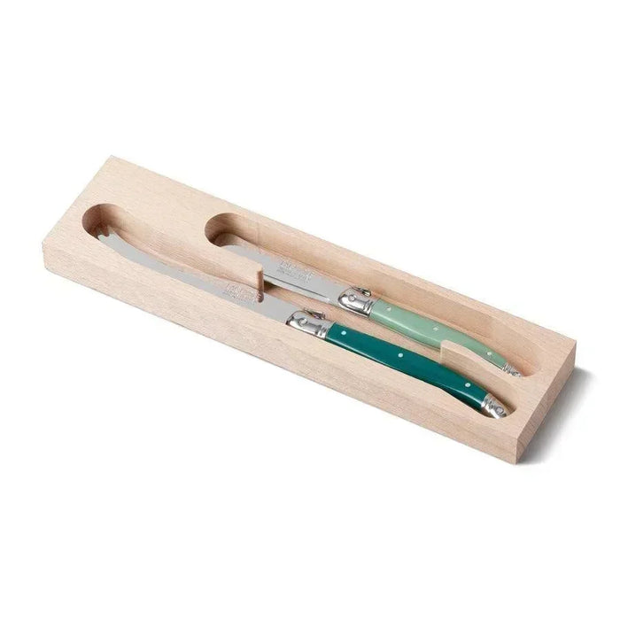 Laguiole Cheese Knife Set of 2 in a Tray - Green