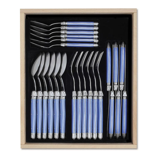 Laguiole Cutlery Set of 24 in a Black Tray - Pearl Blue - LemonSalt