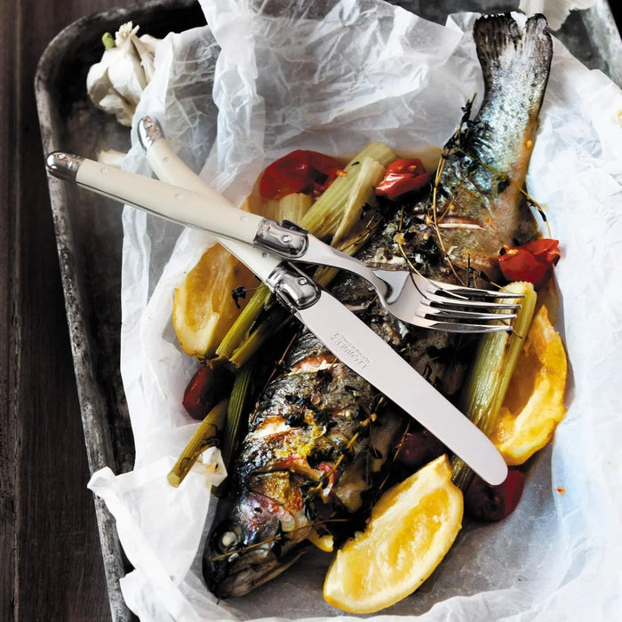 Laguiole French Style 12 Piece Knife & Fork Set In Wooden Tray - Multicolour