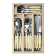 Laguiole French Style Set Of 24 Piece Fine Dining Cutlery Set In Wooden Tray - Ivory White