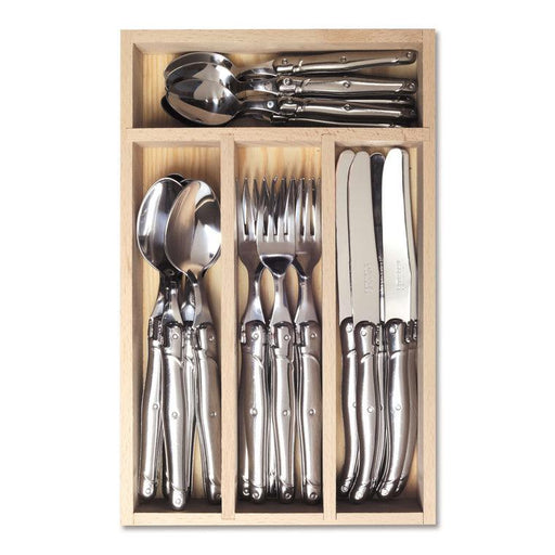 Laguiole French Style Set Of 24 Piece Fine Dining Cutlery Set In Wooden Tray - Stainless Steel | {{ collection.title }}