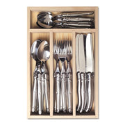 Laguiole French Style Set Of 24 Piece Fine Dining Cutlery Set In Wooden Tray - Stainless Steel