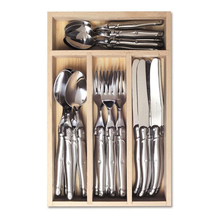 Laguiole French Style Set Of 24 Piece Fine Dining Cutlery Set In Wooden Tray - Stainless Steel