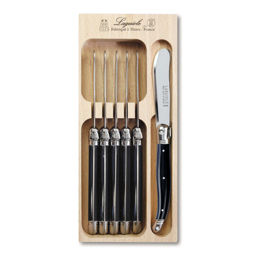 Laguiole French Style Set of 6 Fine Dining Butter Knife In Tray - Black | {{ collection.title }}