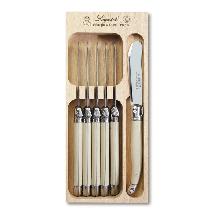 Laguiole French Style Set of 6 Fine Dining Butter Knife In Tray - Ivory
