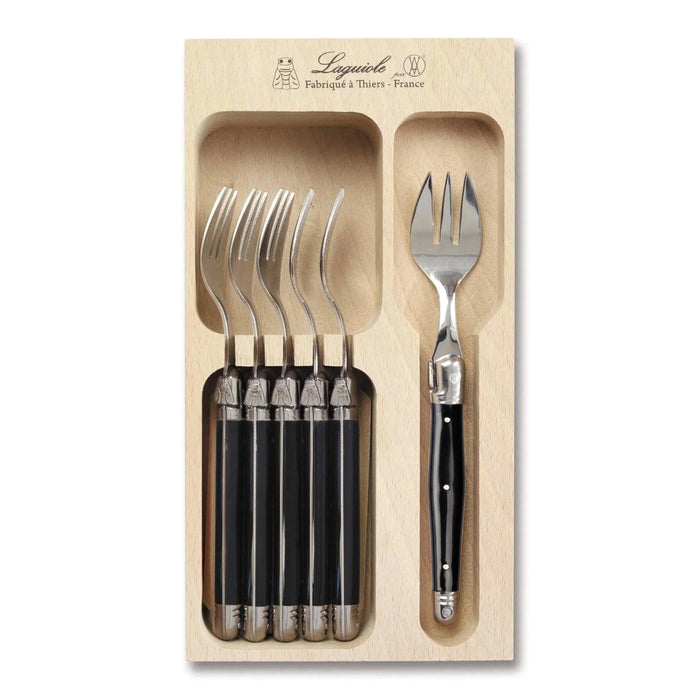 Laguiole French Style Set of 6 Fine Dining Cake Fork In Tray - Black