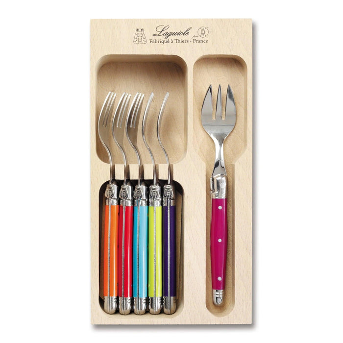 Laguiole French Style Set of 6 Fine Dining Cake Fork In Tray - Multi Colour | {{ collection.title }}