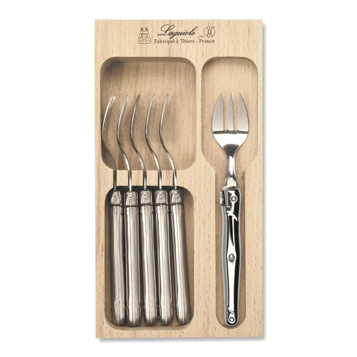 Laguiole French Style Set of 6 Fine Dining Cake Fork In Tray - Stainless Steel