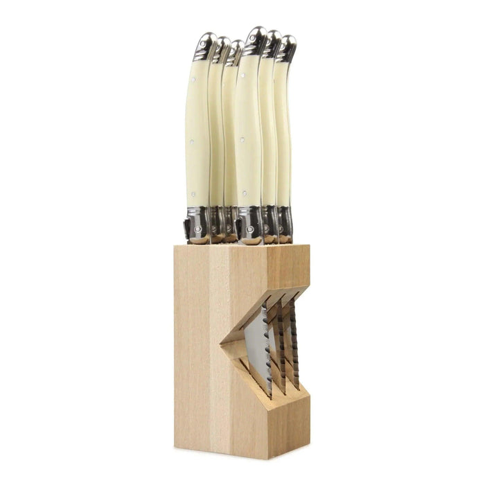 Laguiole French Style Set of 6 Fine Dining Steak Knife In Block - Ivory | {{ collection.title }}