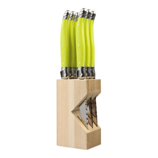 Laguiole French Style Set of 6 Fine Dining Steak Knife In Block - Lime - LemonSalt