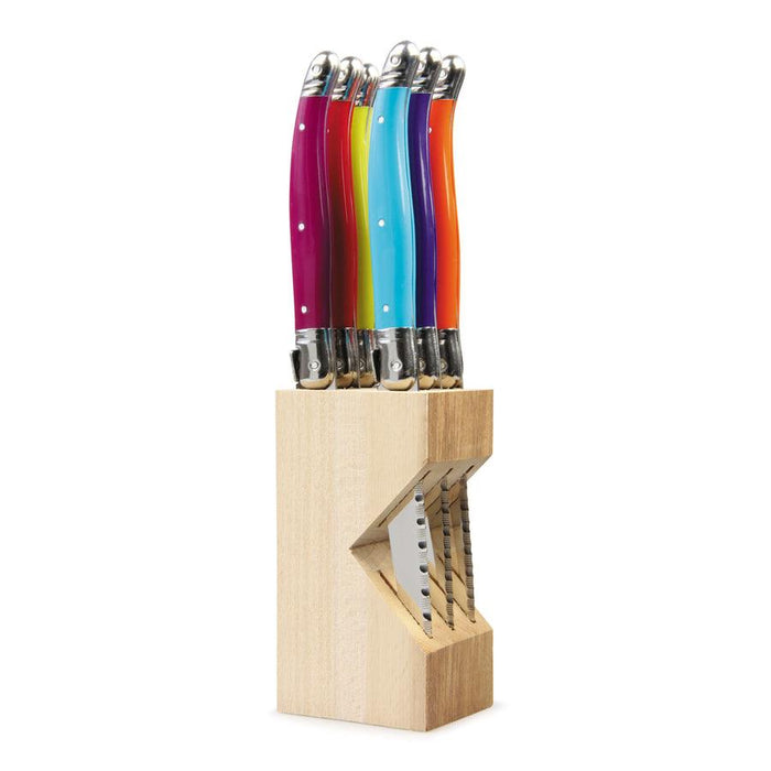 Laguiole French Style Set of 6 Fine Dining Steak Knife In Block - Multicolour - LemonSalt