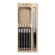 Laguiole French Style Set of 6 Fine Dining Steak Knife In Tray - Black