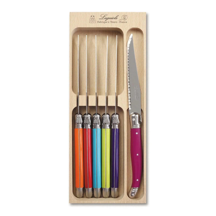 Laguiole French Style Set of 6 Fine Dining Steak Knife In Tray - MultiColour