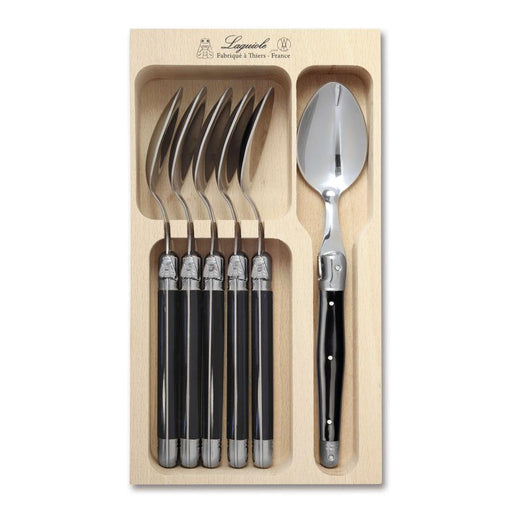 Laguiole French Style Set of 6 Spoon in Tray - Black - LemonSalt